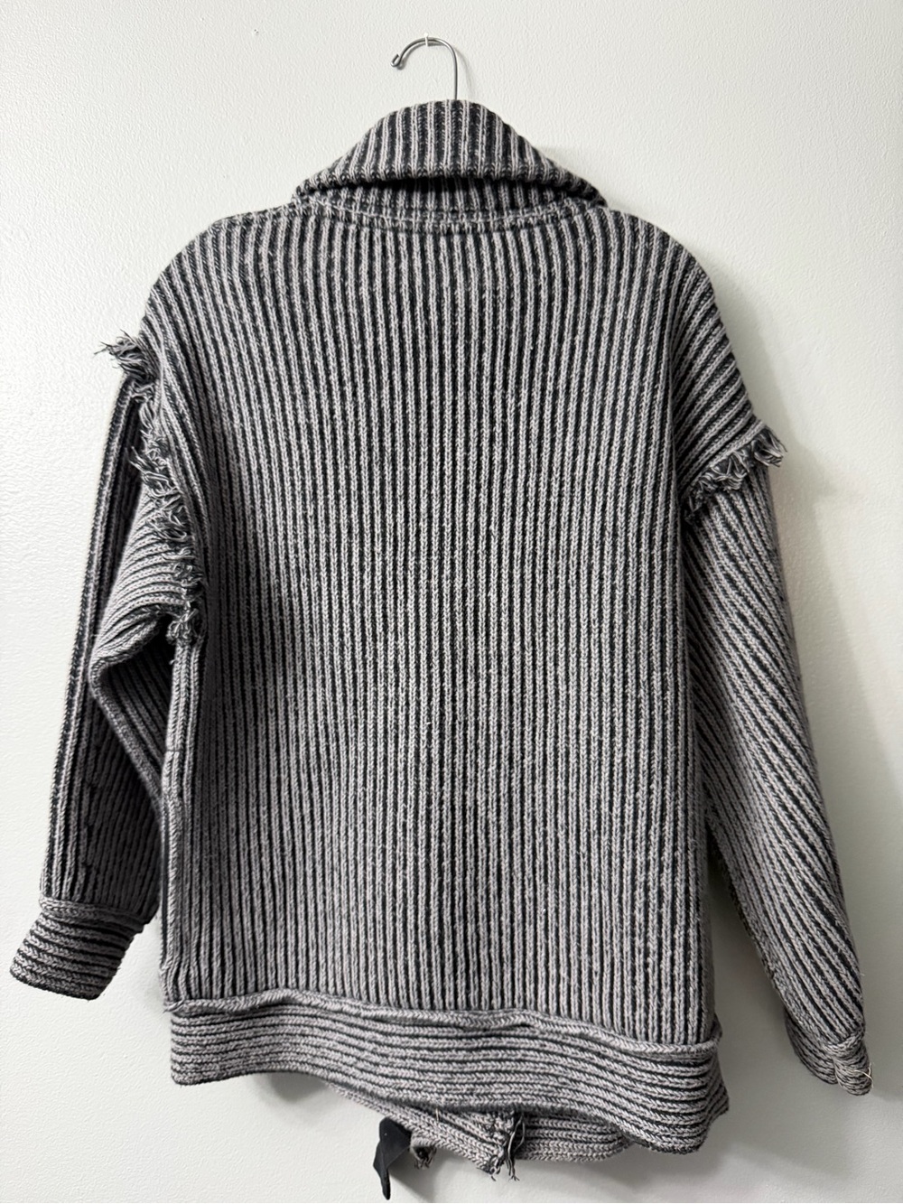 Free People Stand By Me chunky ribbed knit cardigan shawl collar with raw fringe - Picture 4 of 6